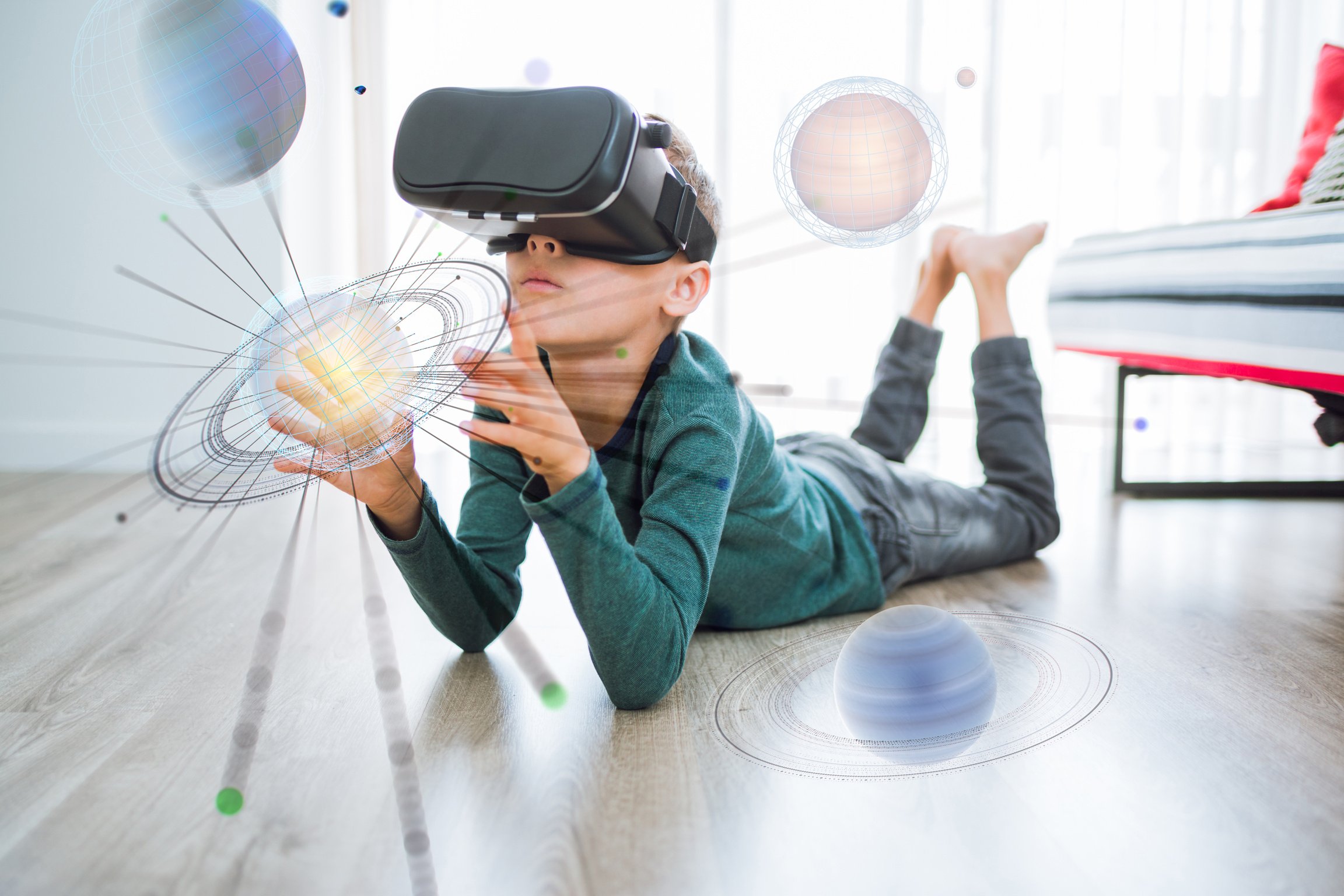 Young boy testing Virtual and augmented Reality